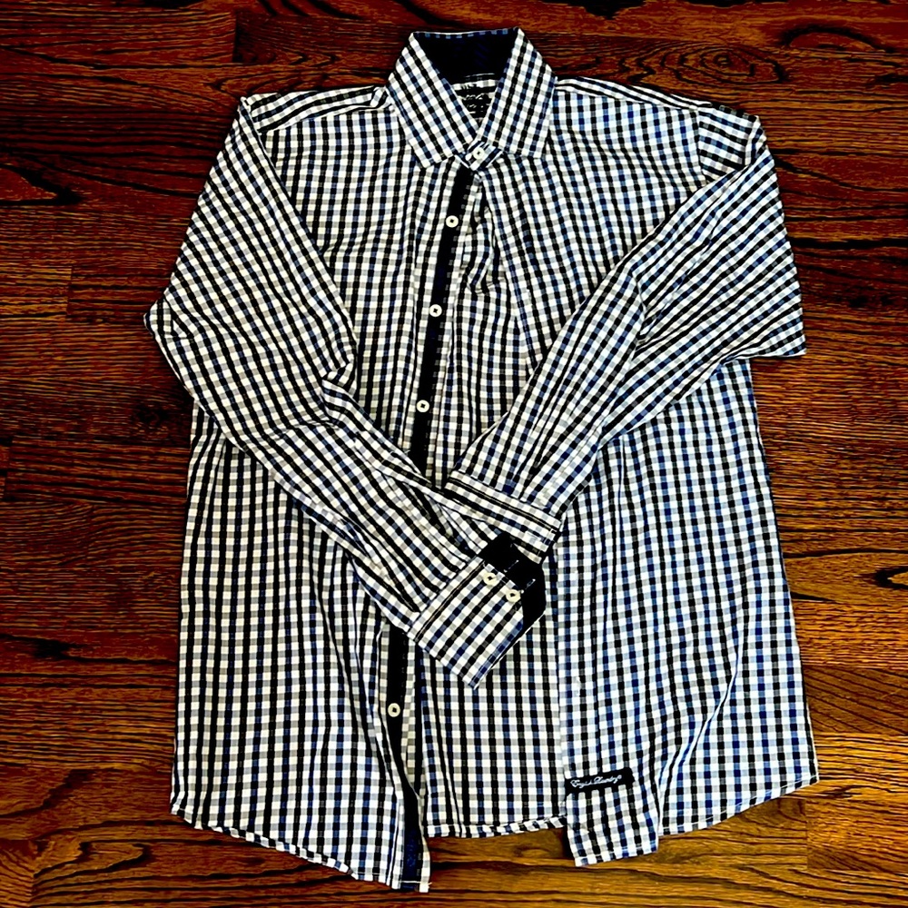 English laundry, blue and black checkered, button-down shirt 15 32/33